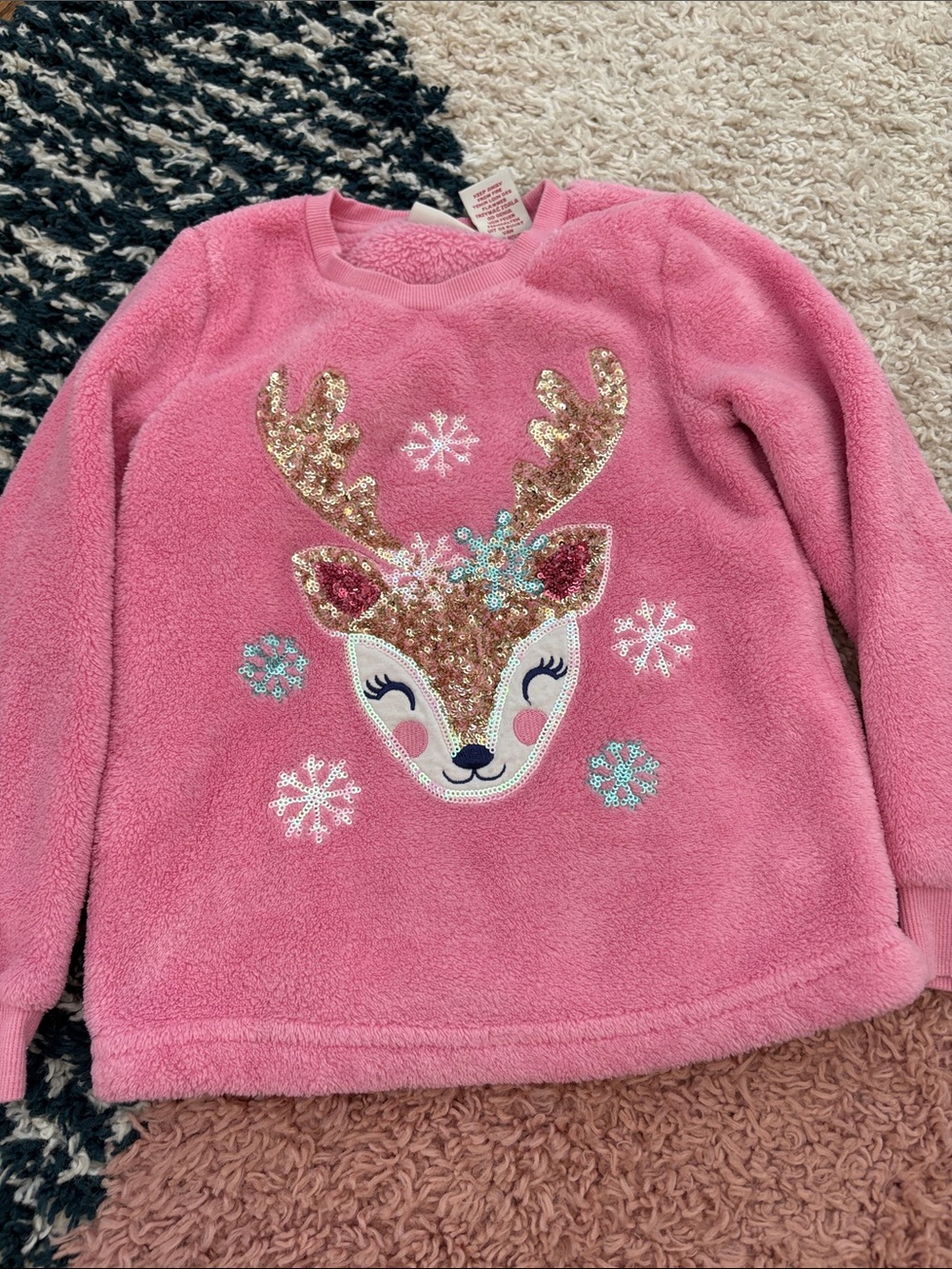 Cynthia Rowley Pink Sequin Reindeer Fleece Sweatshirt